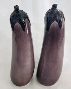 Vintage Ceramic Purple Eggplant Vegetable Large Salt And Pepper Shakers - Picture 1 of 5