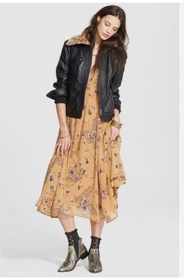 NWT Free People Sz 12  BOMBER JACKET  $248  VEGAN Faux Leather Aviator Black - Image 1 of 4