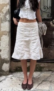 Vintage 90’s Y2K Lauren Ralph Lauren Midi Skirt White Coastal Low Rise 29” Waist - Picture 1 of 8