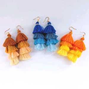 Vibrant Set of 3 Ombre Tassel Dangle Earrings - Bohemian & Boho Chic - Picture 1 of 6