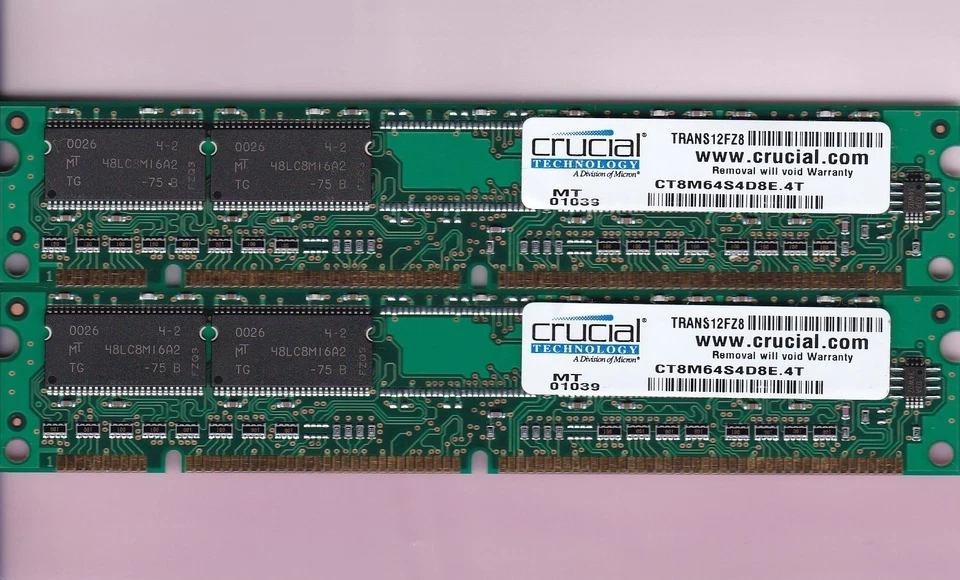 128MB 2x64MB PC-100 Crucial Micron CT8M64S4D8E.4T PC100 3.3V SDR Ram Memory Kit - Image 1 of 4
