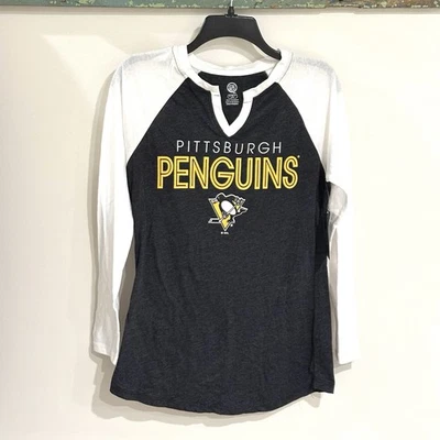 Pittsburg Penguins Womens NHL Long Sleeve Shirt 2-Tone Dk Gray/White Small - Image 1 of 4