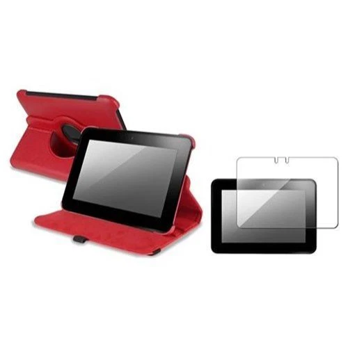 eForCity Red 360 Rotating Leather Case with FREE Reusable Screen Protector compatible with Amazon Ki... (837077)