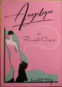 Cartel publicitario de lata ""Principle Cigars"" estilo elegante década de 1960: Angelique - rosa - Imagen 1 de 1