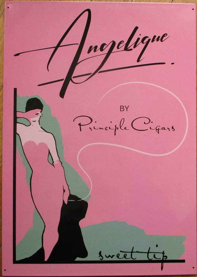 Letrero publicitario de hojalata estilo elegante 'Principle Cigars' años 60: Angelique - rosa Foto 1 de 1