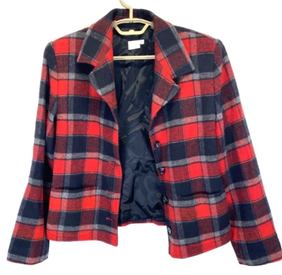 Harris Wallace Jacket Womens Small Black/Red Plaid Lined Wool Blazer RN70093 - Image 1 of 4