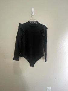 Shein Damen schwarz Rüsche Langarm Mock Ausschnitt Body Anzug Größe 2XL - Bild 1 von 7