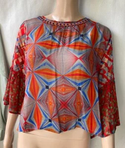 BL^NK London Blouse XXS Beaded Crochet Colorful Geometric Artsy Boho Mix Bl-nk - Picture 1 of 7