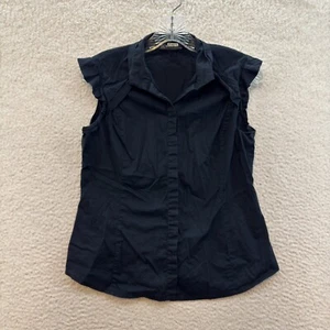 Y2K Vintage Button Top Blouse 6 Medium Black Corpcore Office Fairy Whimsigoth - Picture 1 of 6