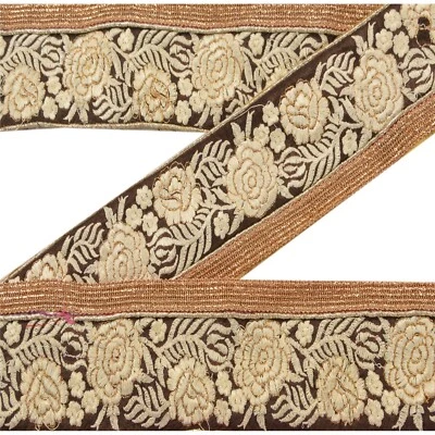 Sanskriti Vintage Sari Borde Artesanal Borde Marrón Borde Bordado 1 Yd Deco Costura Encaje Foto 1 de 4