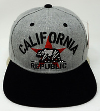 CALIFORNIA REPUBLIC Snapback Cap Hat CA CALI Bear Flag OSFM Gray Black NWT