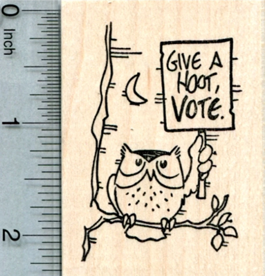 Voting Owl Rubber Stamp, Give A Hoot, Vote. J32015 WM - Image 1 of 1