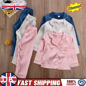 Kids Boy Girl Pyjamas Set Nightwear Pjs Satin Silk Sleepwear Top Pants Outfits - Picture 1 of 19