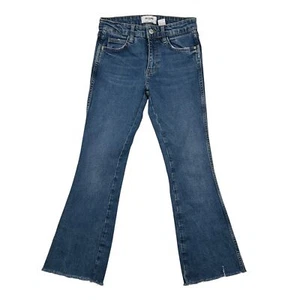 Zara TRF Denim Jeans Damen 2 Flare Raw Hem Distressed Blau Stretch Retro - Bild 1 von 12