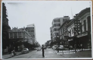 Guayaquil, Ecuador 1950s Realphoto Postcard, Nueve de Octobre, Downtown Rppc - Picture 1 of 1