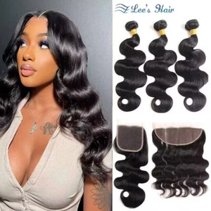 Body Wave Echthaar Bündel mit Verschluss 4x4 Lace und 13x4 Frontal Virgin Hair - Bild 1 von 23