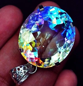 Loose Gems Mystic Quartz Multi-Color GS Solid Silver Pendant 75.10 Ct Certified - Picture 1 of 7