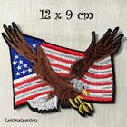 ÉCUSSON PATCH - Drapeau USA  Aigle ailes marron, 12 x 9 cm, applique à repasser