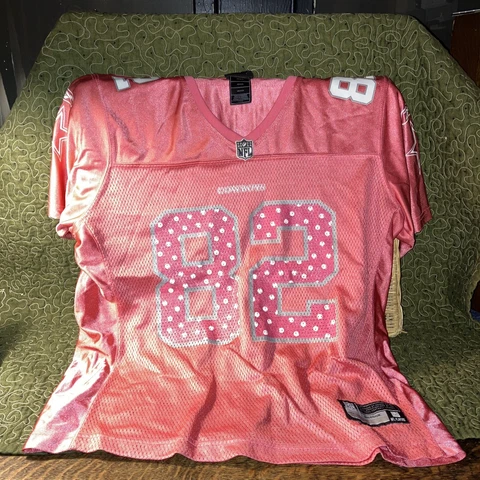 Reebok NFL Team Apparel Womens Large Cowboys #82 Witten Jersey Pink w/polka dots Cover