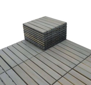 (10) Pack Beefurni 12"x 12" Light Gray Square Acacia Wood Interlocking Flooring - Picture 1 of 10