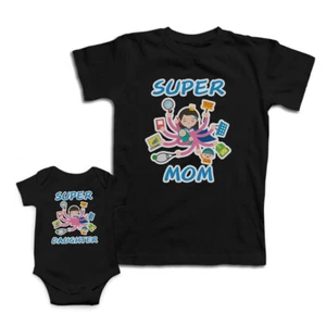 Mom and Baby Matching Outfits Super Daughter Girl Smart Mom Cotton Match Clothes - Picture 1 of 9
