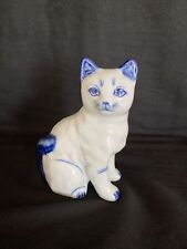 Vintage Chinese—White and blue Cat Figures 4.8”/12cm height.EC