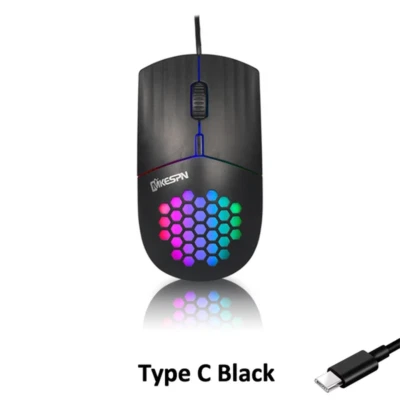 Mic 1600 DPI RGB Backlit Honeycomb Shell Mouse Wired RGB Gaming Mouse Usb/Type C - Image 1 of 4
