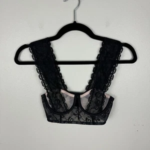 Victoria's Secret sehr sexy Balconett BH 32A Longline schwarz Spitze pink halbtransparent - Bild 1 von 4