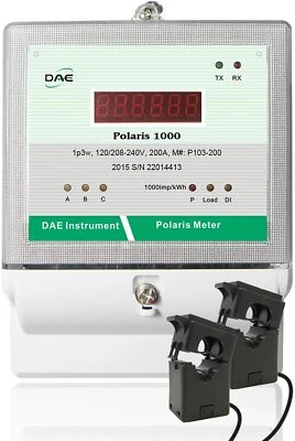 DAE P103-200 KIT UL, kWh meter 1p3w(2 hot wire,1N) 200A 120/240v, 2 Split CTs - Image 1 of 4