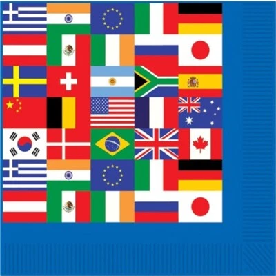 International Flag Lunch Napkins 16 Pack Olympics Travel Party Decoration - Image 1 of 2