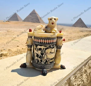 King Tutankhamun's Alabaster Cosmetic Jar with Lion Lid, a true Masterpiece. - Picture 1 of 23