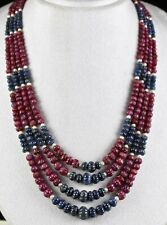 Natural Blue Sapphire Ruby Beads Carved Melon 755 Carats Gemstone Pearl Necklace