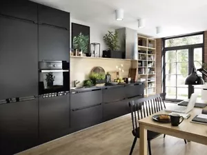 EINBAUKÜCHE KÜCHENZEILE SENSO BIATRICE SCHWARZ SUPERMATT 240 CM #L22157 - Bild 1 von 12