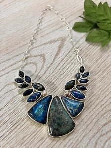 Natural Azurite 925 Silver Elegant Necklace - Picture 1 of 9
