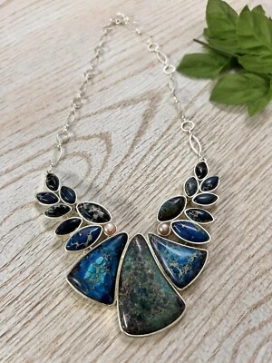 Шикарное ожерелье из серебра 925 пробы с натуральным азуритом - Изображение 1 из 4