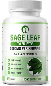 Sage Leaf Tablets for Menopause Support 5000mg Servings 120 High Strength Tablet - Picture 1 of 3