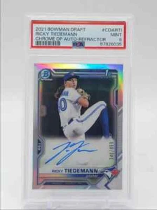 RICKY TIEDEMANN 2021 BOWMAN CHROME DRAFT 1ST REFRACTOR AUTO 340/499 PSA 9 - Picture 1 of 2