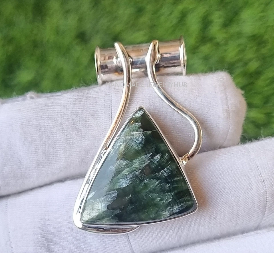 Colgante hecho a mano de plata de ley 925 con piedras preciosas de trío de serafinita regalo PG1998 Foto 1 de 3