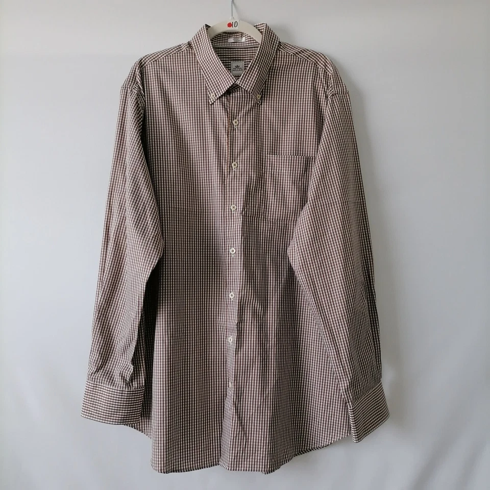 Camisa de vestir Peter Millar para hombre blanca marrón a cuadros manga larga talla XL Foto 1 de 4