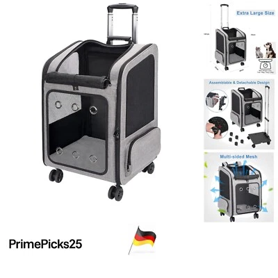 Große faltbare Haustiertransportbox Rucksack mit Rollen, 15 kg, grau - Bild 1 von 4