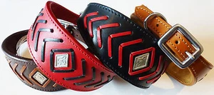 Leather Fishbone Stitch Saluki Collar Afghan Collar Whippet Greyhound Dog Collar - Picture 1 of 14