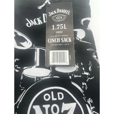 Jack Daniels Cinch Sack Drum Set Graphic Black & White Drawstring Bag - Image 1 of 4