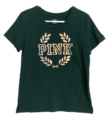 Camiseta Y2K ROSA Victoria's Secret Campus Para Mujer Talla L Verde Dorado Cresta Universitaria Foto 1 de 4