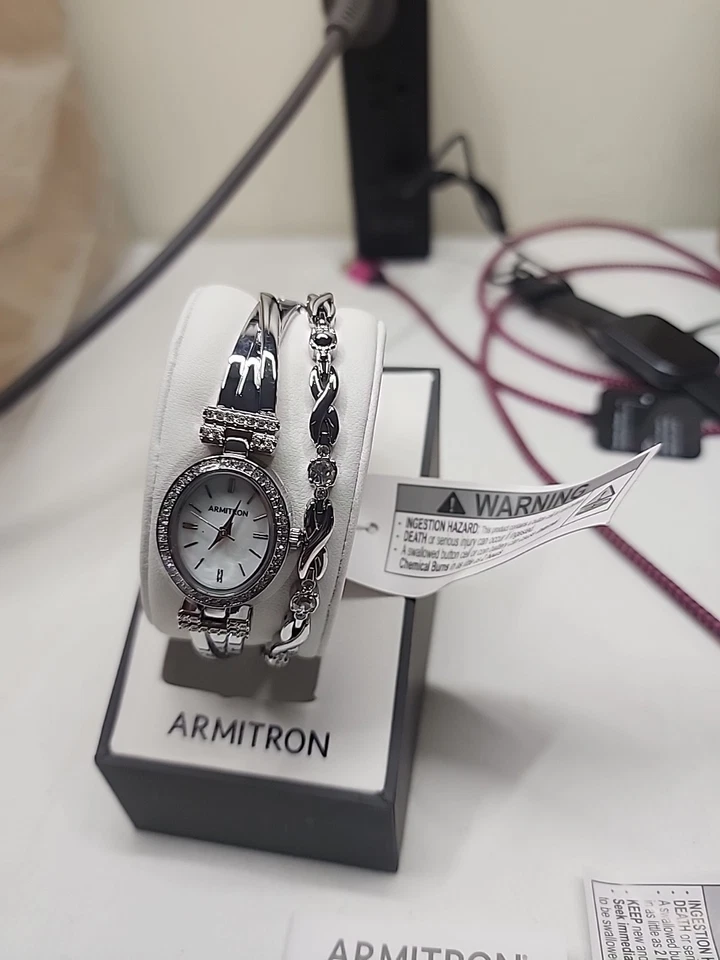 Armitron Women's Swarovski Crystal Accented Silver Watch and Bracelet Set