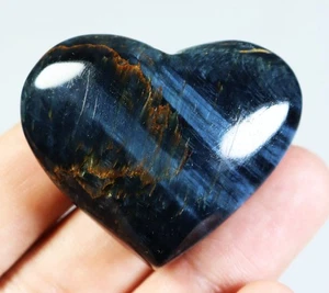 Pietra occhio di tigre blu naturale cristallo quarzo cuore pietra palma esemplare minerale - Foto 1 di 9