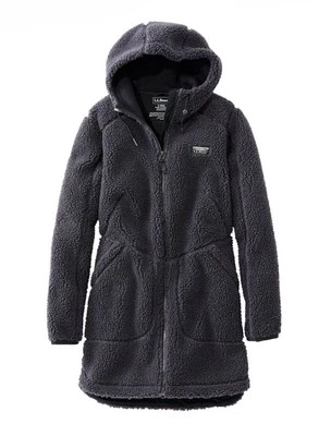LL Bean Mountain Pile Sherpa Fleece Coat Full-Zip Gray Hood sz Small Petite $149 - Image 1 of 4