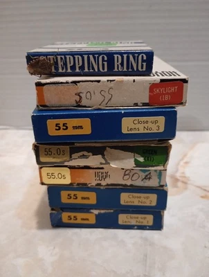 Lote de lentes de câmera 55 mm e anel de passo vintage - Imagem 1 de 4