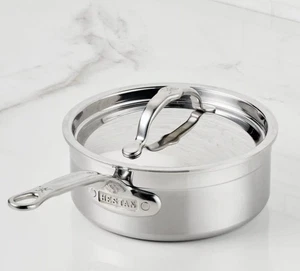 Cacerola cubierta de acero inoxidable revestida profesional Hestan ProBond 3QT. - Imagen 1 de 6