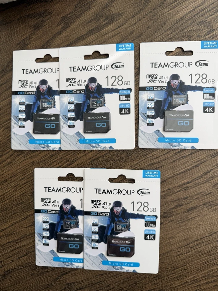 TEAMGROUP GO Card 128GB x 5 PACK Micro SDXC UHS-I U3 V30 4K, New - Image 1 of 4