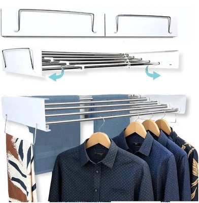 Wall Mounted Drying Rack in White, 31.5 Inch Extending Laundry Rack with 5 Rods - Image 1 of 4